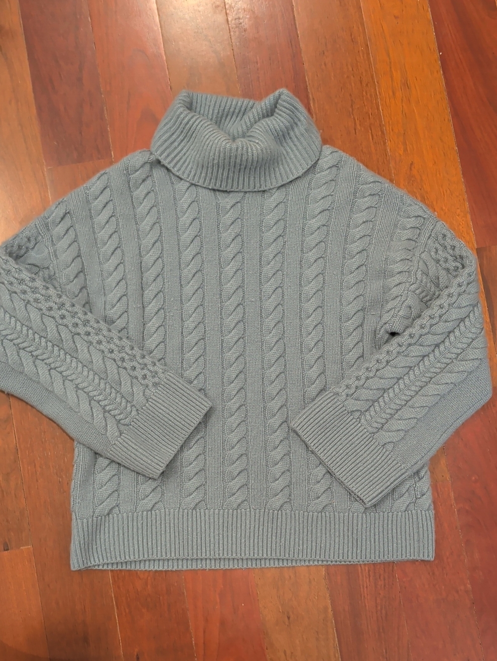 NAADAM Light Blue Gray Cable Turtleneck Sweater Cashmere Wool Blend Fisherman